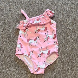 Pink Unicorn One-Shoulder Swimsuit 6m